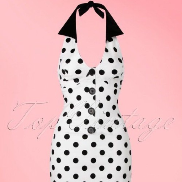 B/W Polka Dot Rock Steady Cherry Dollface Dress 3x - Picture 2 of 9